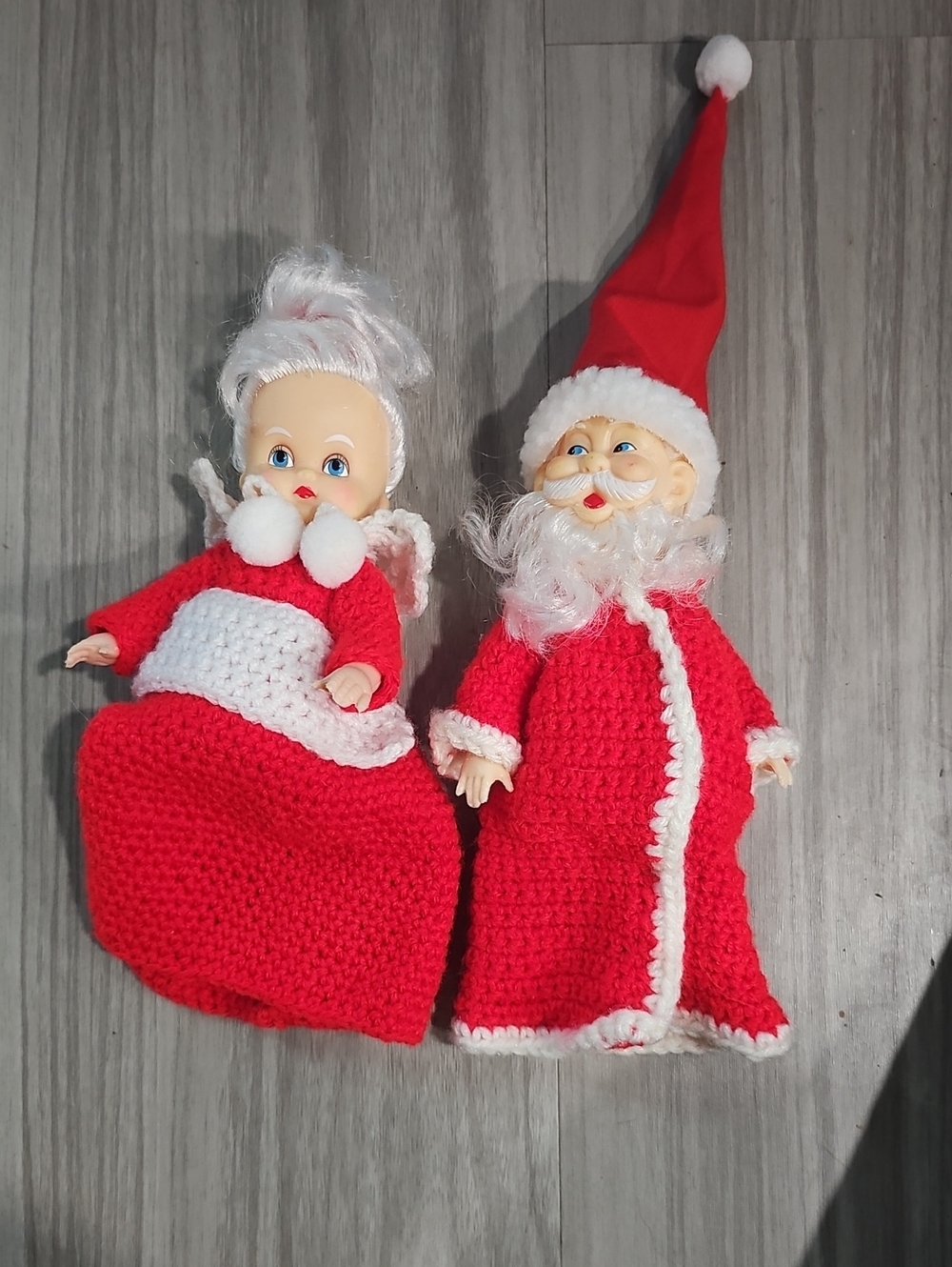 Handmade Red Santa and Mrs. Claus Holiday Doll Set